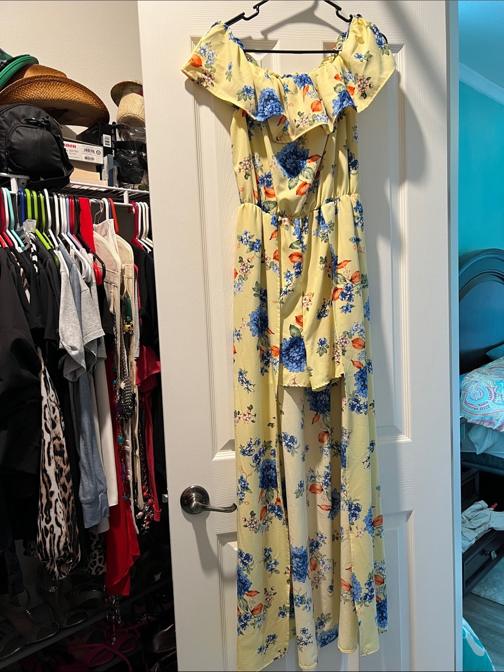 Ces Femme Yellow Floral Off-Shoulder Maxi Dress